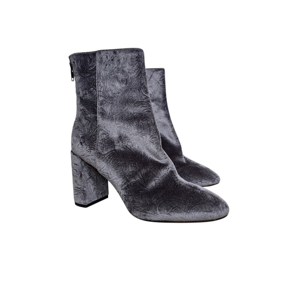 Lewit Grey Embossed Paisley Velvet Block Heel Ankle Boots Italy Size 37